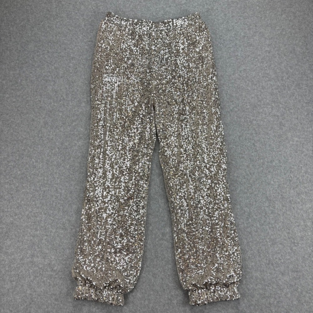 Girls Sequin Pants Girls L Silver Elastic Waist Jogger Sparkle Party Disco Shiny